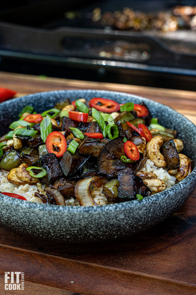 Flat top Cashew Chicken or Eggplant