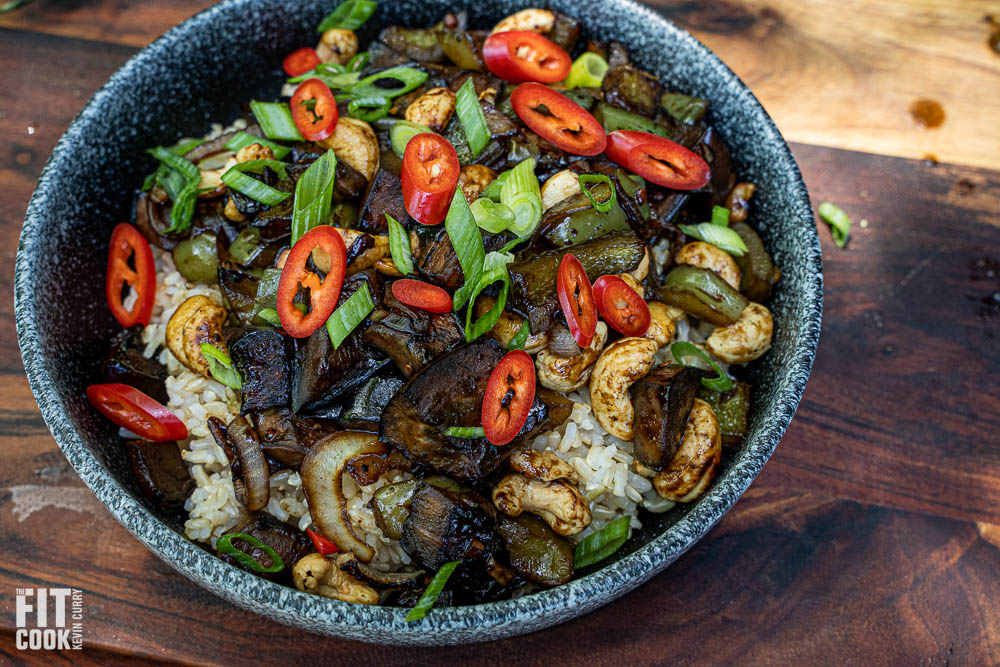 Flat top Cashew Chicken or Eggplant